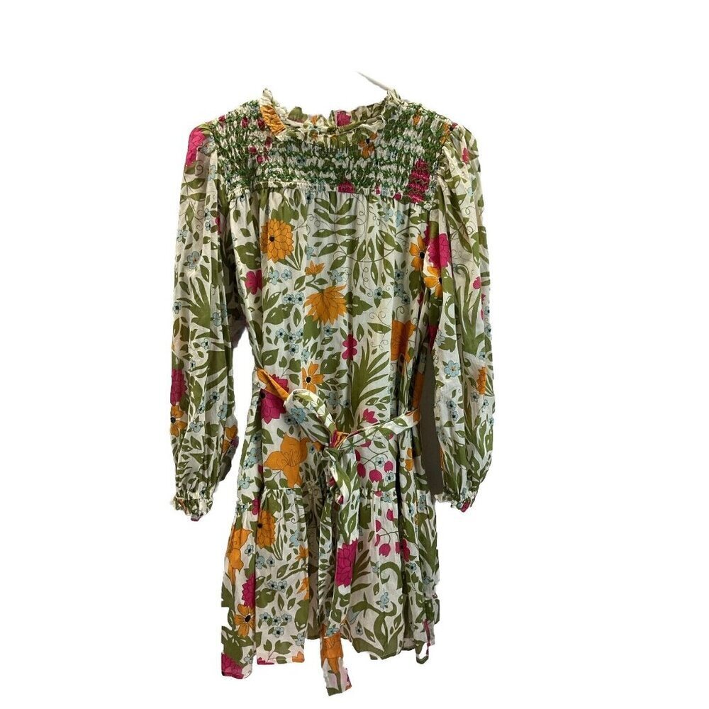 Olivia James The Label Floral Mini Dress long sleeve smocked MED romantic